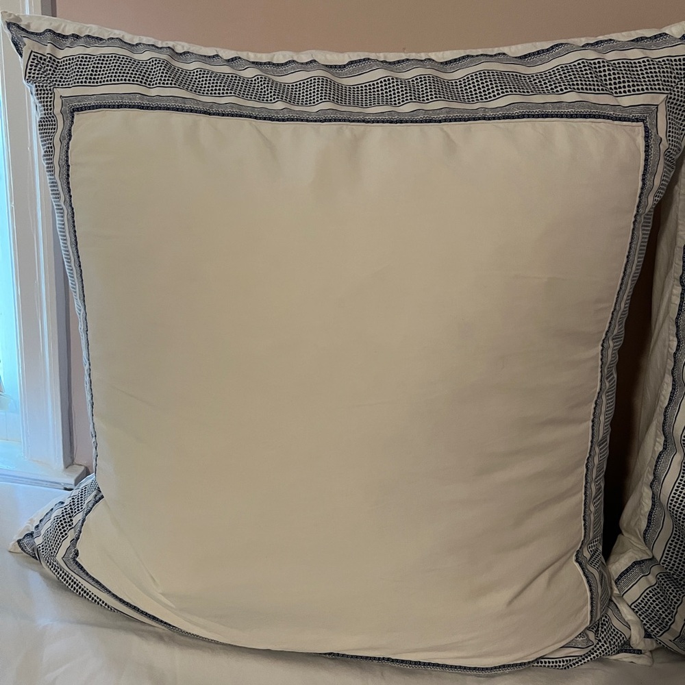 Serena and Lily Euro Shams-White Pillow with Blue Trim